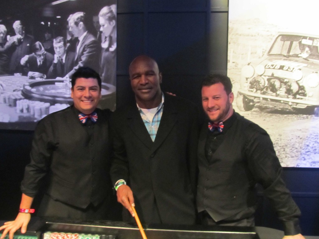 Evander Holyfield with our Craps Dealers in New York City Superbowl Party